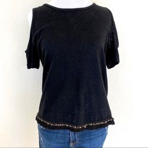 Black Fringe Cold shoulder top size small